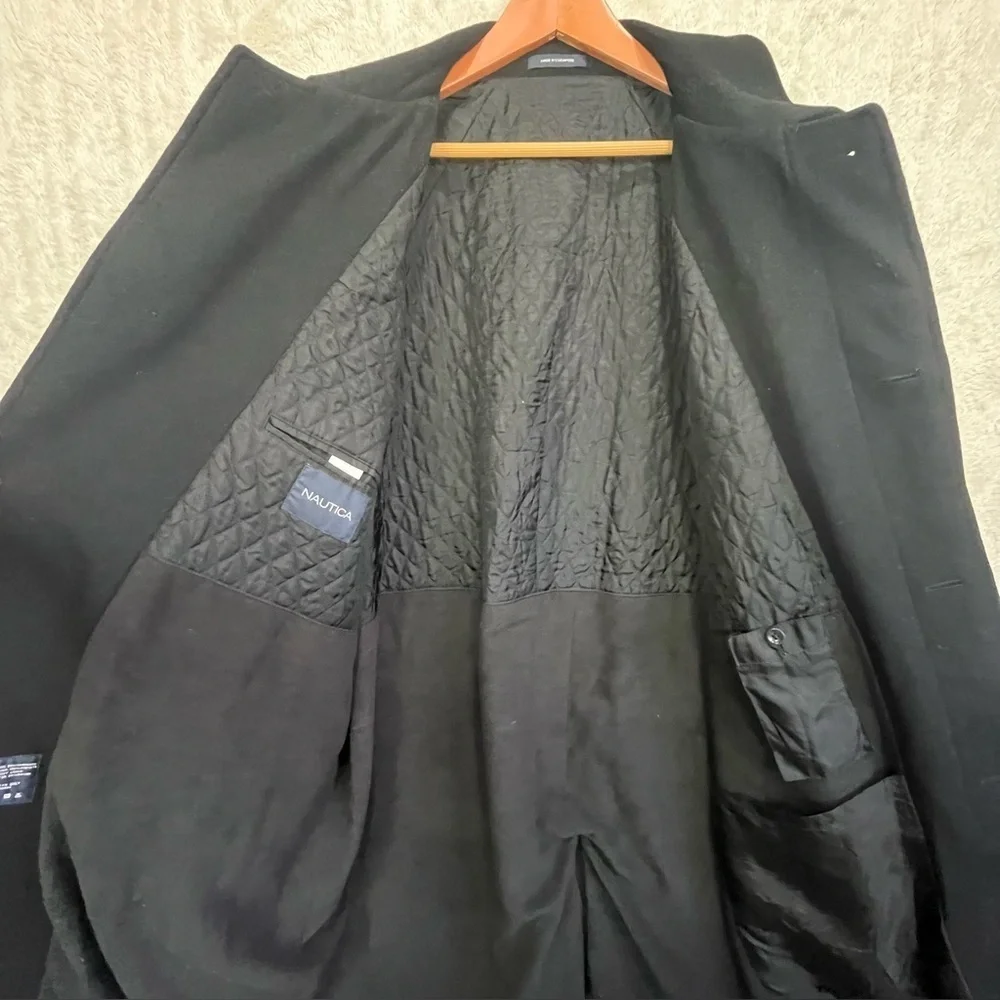 Nautica Men's Black Wool Cashmere Long Dress Coat Sz 46R Sport Classic Career